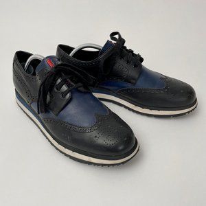 Prada Vit Montana Calf Leather Platform Wing Tip Brogues, Black/Navy, Size 11